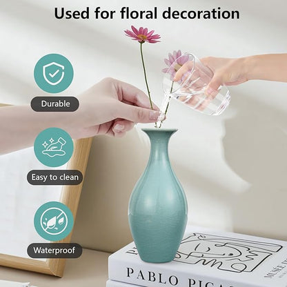 Ceramic Vase Set of 4, Elegant Azure Color Vase for Rustic Modern Home Decor, Crackled Ice Patterns Glaze Decorative Vases for Living Room, Kitchen,Table,Shelf,Office,Housewarming,Gift