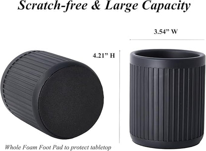 Aotea Crafts - Concrete Modern Industrial Pen Holder for Desk - Aesthetic Minimalist Charcoal Black Pencil Holder for Desk- Handcrafted Cement Fluted Pen Cup Organizer - Sealed & Durable
