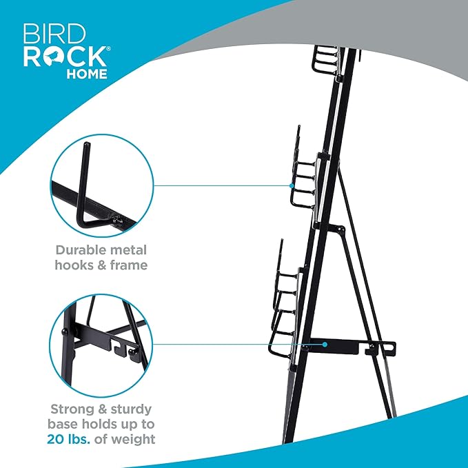 BIRDROCK HOME 14-Hook Mug Rack - Free Standing or Wall Mountable - Coffee Tea Cup Glass Storage Holder - Coffee Bar Display Décor - Decorative Kitchen Organizer - Flat Black Metal Steel