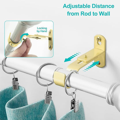 Adjustable Curtain Rod Brackets, Metal Window Drapery Rod Hanger Holders Hooks for 1 inch Rods (Warm Gold, Set of 2)