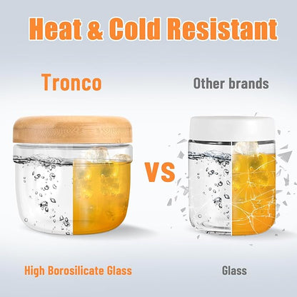 Tronco 24 oz Glass Container with Bamboo Lids, Food Storage Bowls for Soup, Stew & Overnight Oats, 100% Leak & Spill Proof, Airtight, Microwave & Dishwasher Safe, BPA-Free