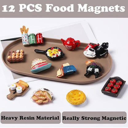 12pcs Cute Food Fridge Magnets for Fridge Cute Magnet Refrigerator Stickers for Kitchen Magnet Decorative Strong Resin Fun Magnets Home Decor Office