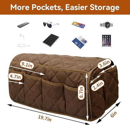 MEHIDFY Armchair Caddy Remote Control Holder for Couch Recliner Armrest Organizer Non Slip Couch Arm Covers for Sofa with 14 Pockets Storage for Magazine, Tablet, Phone, iPad (Brown 2pcs)