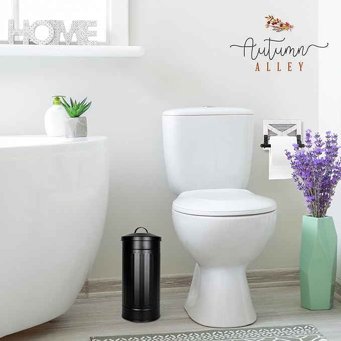 Autumn Alley Black Toilet Paper Holder Canister with Lid – Rustproof Free-Standing Farmhouse Metal Covered Toilet Paper Holder for Mega Rolls, Rustic Enclosed Toilet Paper Storage Stand