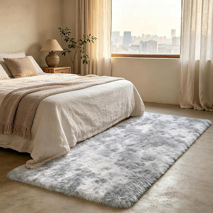 Shag Runner Rug for Bedroom Living Room 3x7 Upgrade Non-Slip Fluffy Soft Bedside Rugs,Shaggy Gray Carpet for Livingroom Dorm Home Decor Aesthetic