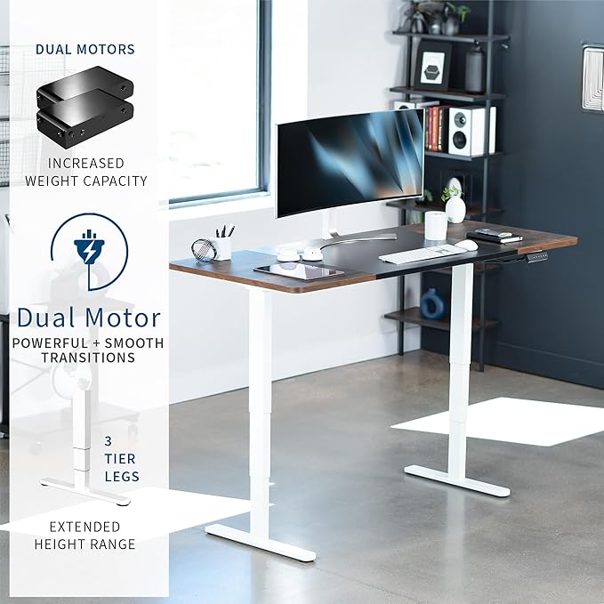 VIVO Electric 71 x 30 in Dual Motor Rustic Sit Stand Desk, Memory Height Adjustment, 2B Series, Black and Vintage Brown Top, White Frame, DESK-KIT-2W7BN
