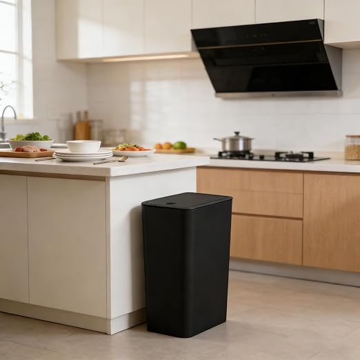 Compact Push-in Trash Can with Lid for Bathrooms, Kitchens, Living Rooms, Offices, Etc., Trash Can with Pop-Up Lid, 10 Liter/2.6 Gallon Slimline (Black，2 Pieces)