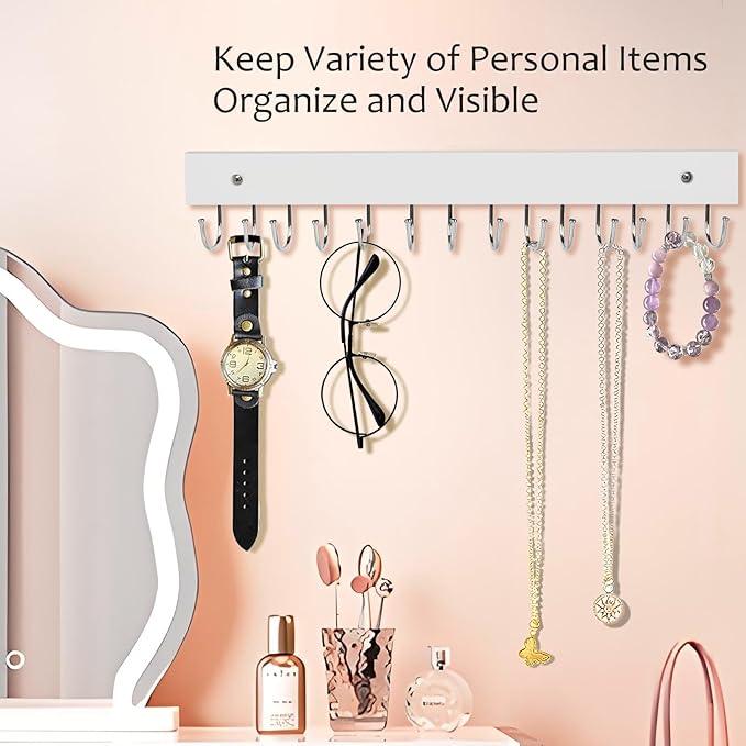 2Pack Key Holder Wall Mount with 28 Rotating 180° Key Hooks, 14.6" Rustproof Organizer Hanger for Apartment Decor, Wall Storage Rack for Entryway, Living Room, Hallway, Bathroom, Kitchen(White)
