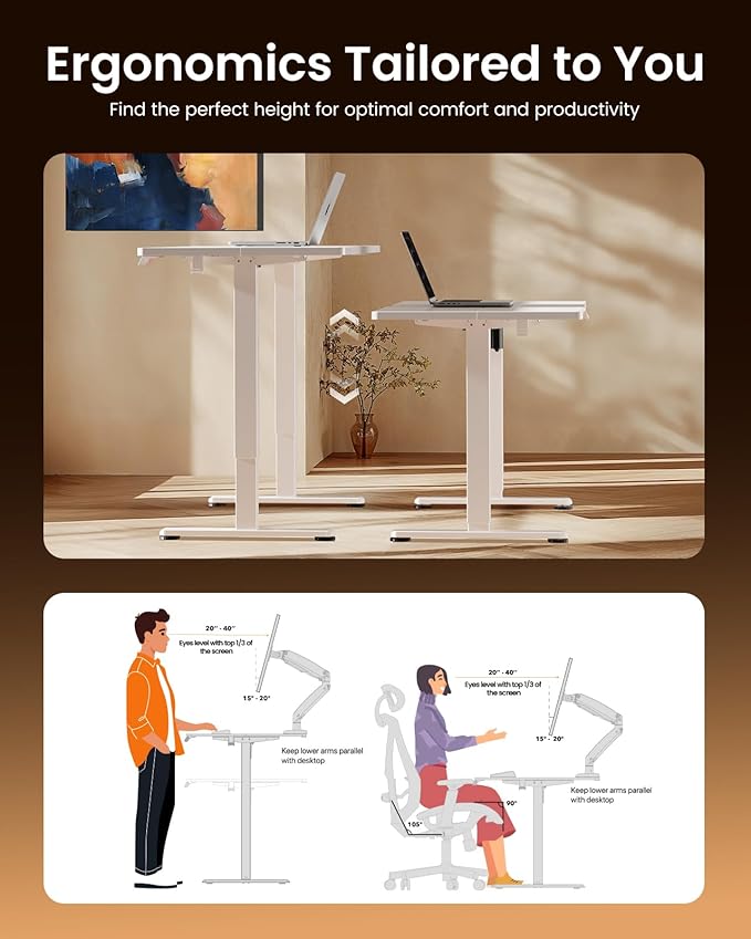 ErGear Height Adjustable Electric Standing Desk, 63 x 28 Inches Sit Stand up Desk, Large Memory Computer Home Office Desk with Two-Piece Desktop (White)