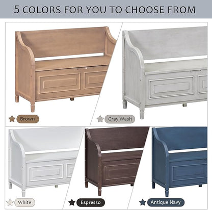 Bellemave Storage Bench with Safety Hinge Wooden Entryway Benches with Shoe Cabinets Under Seat Multifunctional Storage Bench for Entryway, Foyer or a Mudroom (Antique Navy+ Beige)