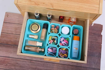 Kutesna 15 PCS Interlocking Desk Drawer Organizer Separator for Office,Bathroom,Kitchen,Makeup（Blue&Green）