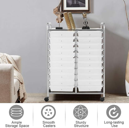 GOFLAME 20-Drawer Rolling Storage Cart, Multifunctional Art Craft Organizer Cart, Mobile Utility Storage Cart with Removable Drawers & Lockable Wheels, Craft Cart for Home Office School, Clear