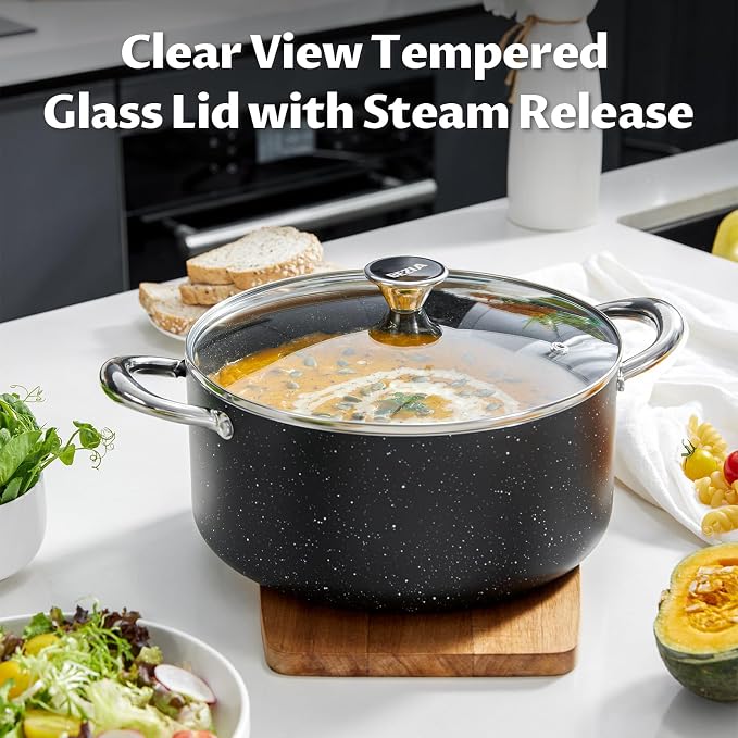 BEZIA Large 10 Quart Nonstick Stock Pot with Lid, Induction Cooking Pot Soup Pot, Non-toxic and Oven Safe, Perfect for Stews, Soups and All Stovetops, PFOA PFAS Free