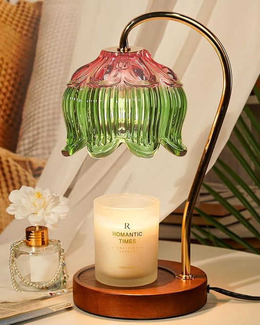 Funistree Glass Candle Warmer Lamp with Timer, Electric Candle Warmer Lamp, Graduation Birthday Gifts for Women Girls, Flower Candle Light Warmer Gifts, Aromatic Candle Warmer for Vintage Home Decor