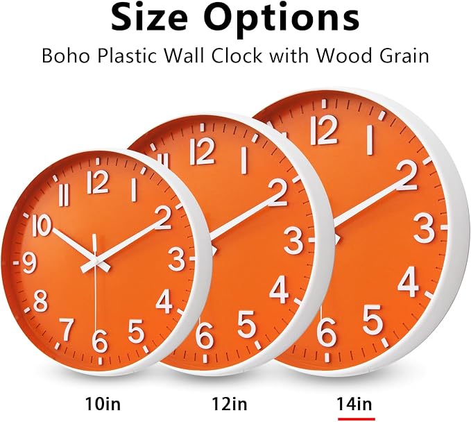 HZDHCLH Wall Clocks Battery Operated,Wall Clock Orange,14 inch Wall Clock Silent Non Ticking Modern 3D Numbers for Kitchen Bedroom Living Room Office Classroom Decor