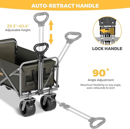 Collapsible Wagon Cart with Removable Tabletop, 500LBS Folding Wagons with Extended Tailgate, Big All-Terrain Wheels, Heavy Duty Utility Wagon Carts for Beach, Picnic, Grocery, Outdoor