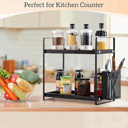 LEMIKKLE Coffee Station Organizer for Counter, Coffee Pods Holder Storage, Wooden Kitchen Counter Shelf, Coffee (Coffee Rack-BLACK)