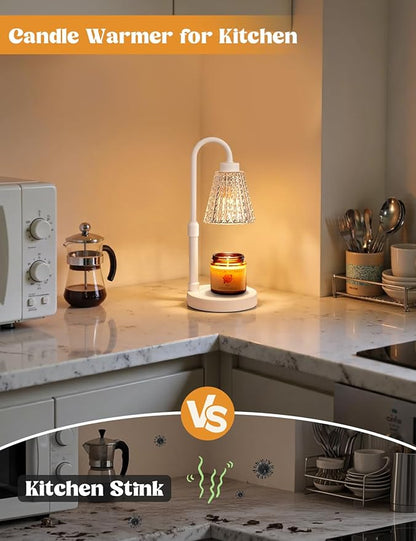 White Crystal Candle Warmer Lamp with Timer, Dimmable Candle Warmer for Jar Candles, Height Adjustable Wax Melts Warmer, Birthday Gifts for Women Mom, House Warming Gifts New Home Decor
