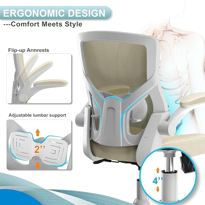 Office Chair, High Back Desk Chair Adjustable Height and Ergonomic Design Home Office Computer Chair Executive Lumbar Support Padded Flip-up Armrest
