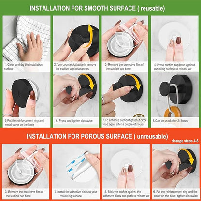ZESLMG Suction Cup Hooks for Shower, Black Wreath Hangers for Front Door Glass Window Bathroom Kitchen Wall, Removable Towel Holder Bath Robe Loofah Coat Hooks No Damage for Hanging, 2 Pack