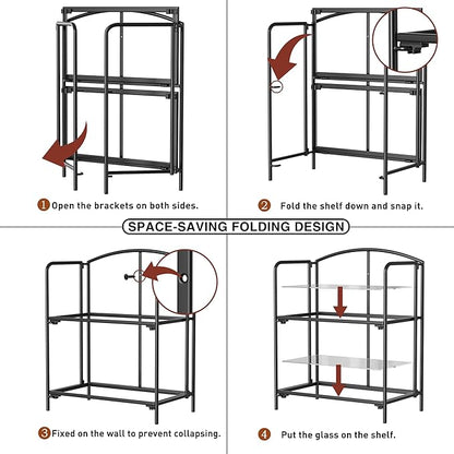 Crofy No Assembly Folding Bookshelf for Living Room, 2 Tier Black Collapsible Book Shelf for Home Office, Portable Bookcase Storage Organizer