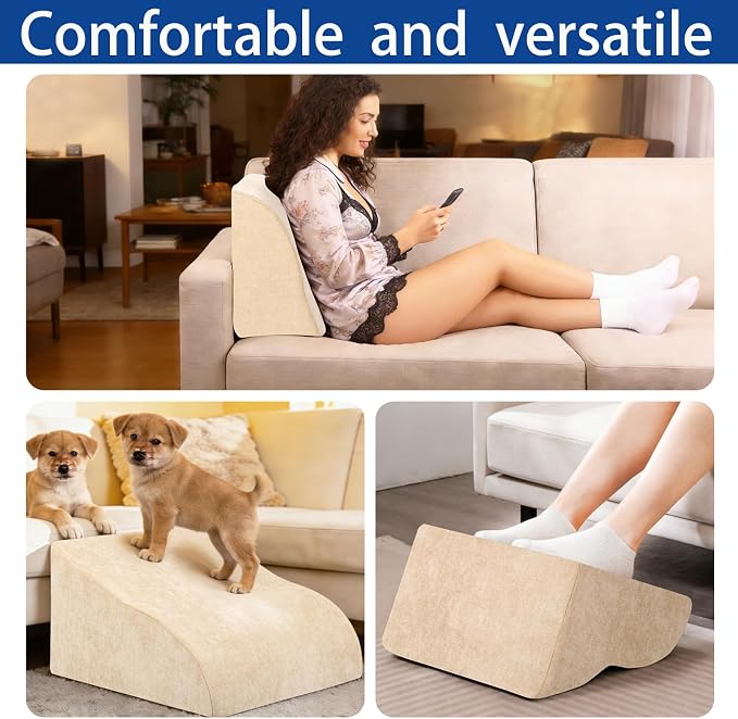 Foot Rest for Under Desk at Work, Ergonomic Under Desk Footrest with Washable Cover for Office, Home & Gaming Leg Elevation Pillow Beige