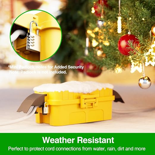 Flemoon IP55 Small Outdoor Electrical Box Waterproof (Inner 5.9 x 3.2 x 1.8inch), Extension Cord Cover with Detachable Awning Covers for Plug, Outlet, Holiday Lights, Yellow
