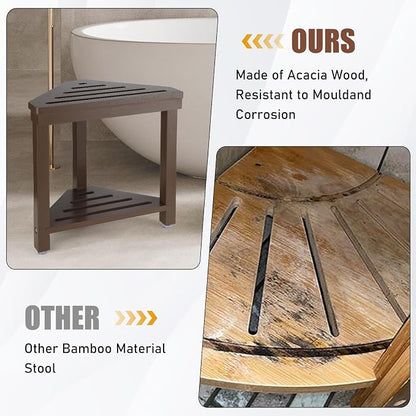Boulphia Shower Foot Rest 14in, Acacia Wood Shower Stool for Shaving Legs (Walnut)