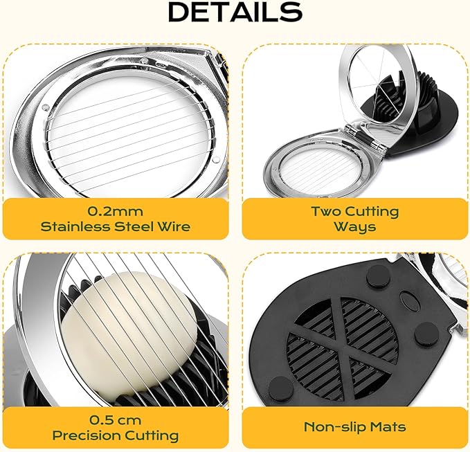 BIBURY Egg Slicer for Hard Boiled Eggs - Heavy Duty Stainless Steel Egg Cutter with 3 Slicing Styles for Eggs, Strawberries, Mushrooms - Easy to Clean & Dishwasher Safe