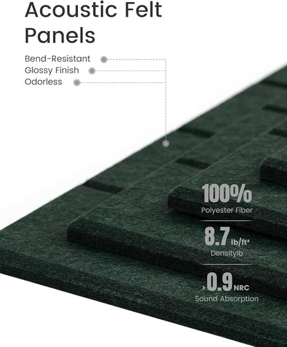 Fluxynara Felt Bulletin Board Tiles -28"x18" with 40 Adhesive Tabs, Cork Board Alternative for Office Decor, Push Pin Board Wall Organizer 6-Pack (Pine Green)