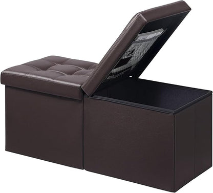 AmasSmile Footrest Ottoman Bench with Storage,34Inch Brown Leather Footstool, Coffee Table, Padded Seat, Storage Chest,Blanket Store with Flipping Lid for Livingroom and Bedroom