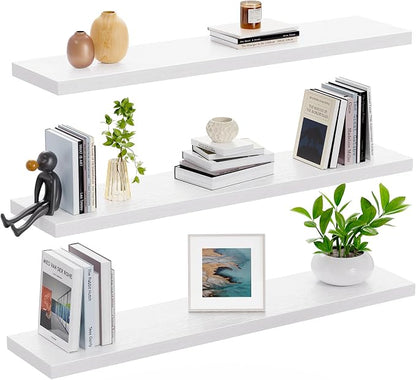 AMADA HOMEFURNISHING 23.6" L Floating Shelves, Wall Shelves Set of 3 for Bathroom/Living Room/Bedroom/Kitchen, White Floating Shelves for Wall Decor with Invisible Brackets - AMFS44W