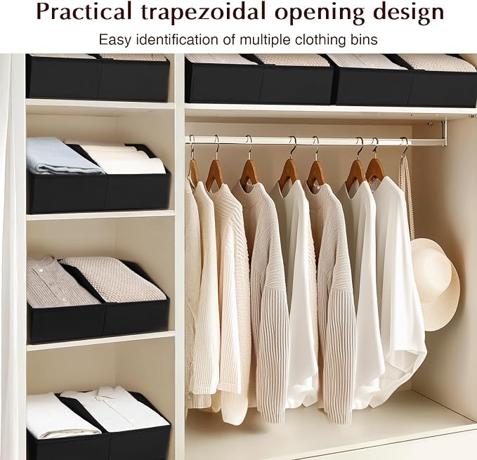 Homsorout Closet Organizers and Storage Bins - 4 Pack Collapsible Divided Trapezoidal Cube Storage Bins Baskets with Orange Handlefor Organizing Clothes Blankets, Toys, Books, Towels(Black)