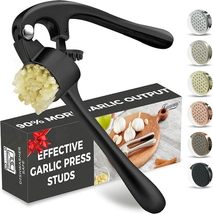 Premium Garlic Press, Professional Garlic Mincer, Easy to Squeeze and Clean, Rust Proof, Efficient Ginger Crusher - Black