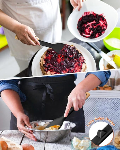 Cooking Spoon and Scraper for Nonstick Cookwares, Great for Cooking and Serving Durable BPA-Free Matte Silicone, Wood Handle Multifunction Spoon for Mixing, Scoop, and Scrape (BLACK)