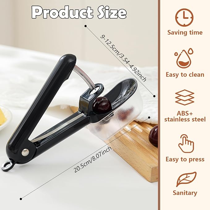 Cherry Pitter Tool, Stainless Steel Cherry Pitter with Built-in Pit Catcher - Food Grade ABS & Steel Core Remover, Ergonomic Grip, Safety Lock, Dishwasher Safe