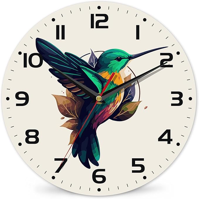 Flaying Hummingbird Bird Wall Clock Silent Non-Ticking Battery Operated Clock 10 Inch, Home Decor for Living Room, Kitchen, Bedroom and Office