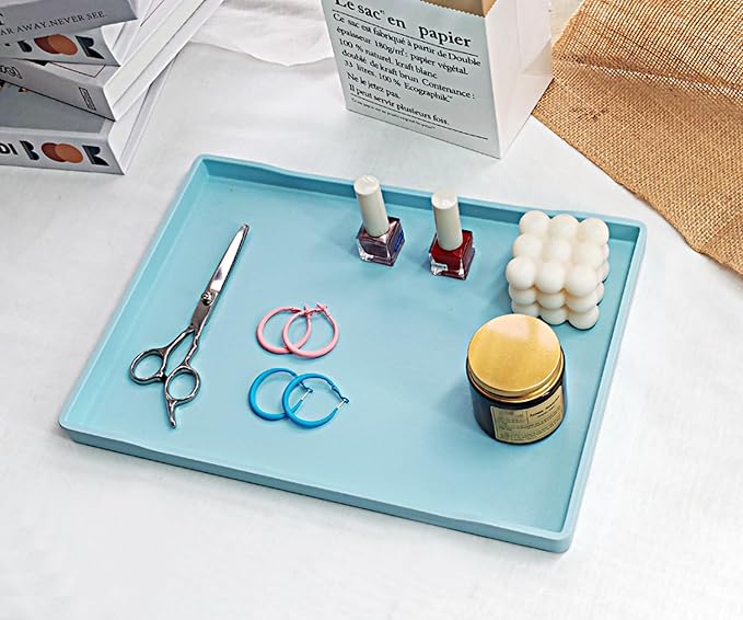 Blue Serving Tray (13.5 x 9.6 inch) for Serving Accessory, Stackable, Multipurpose Tray for Desserts, Spa, Coffee, Drinks, Party, Seasoning, Perfume and Display Use, Vanity & Entertaining.