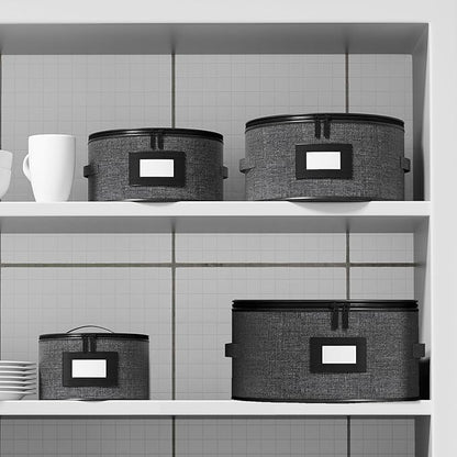 Aokeyee 4-Piece Plate Storage Box, Hard Shell Storage Containers with 48 Soft Dividers for Saucer, Dessert, Salad & Dinner Plates, Sturdy Quilted Stackable Dish Organizer for Moving & Protection, Grey