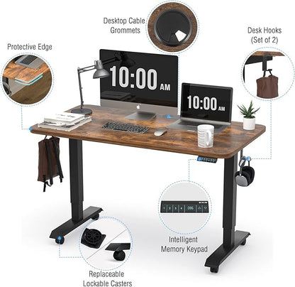 Monomi Electric Height Adjustable Standing Desk, 48x24 Inches, Ergonomic Home Office Sit/Stand Up Desk with Two-Piece Desktop (Black Steel Frame/Rustic Brown Top)