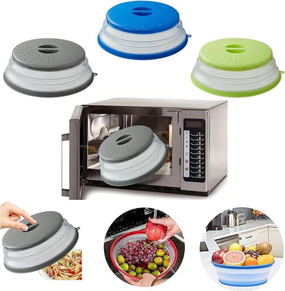 Microwave Splatter Cover Vented for Food, Splatter Guard & Colander Kitchen Gadget for Fruit Vegetables Microwave Plate Cover with Hook Hole,Dishwasher-Safe,BPA-Free Silicone & Plastic (1 Pack)