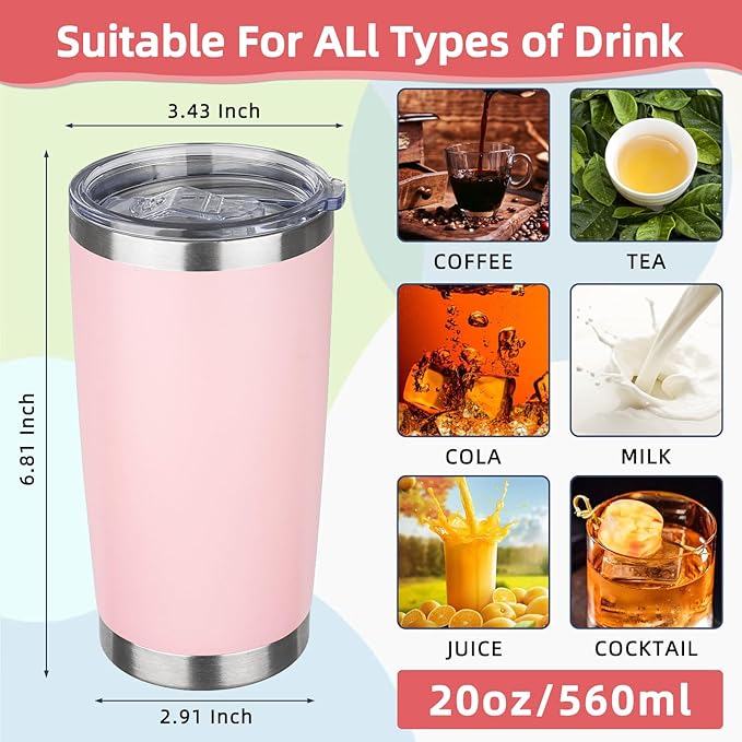 20oz Tumbler with Lid Stainless Steel Insulated Tumblers Travel Coffee Tumbler Bulk Double Wall Vacuum Insulated Water Cup Christmas Gifts for Women Men Her Him Home Office (Pink, 4pack)
