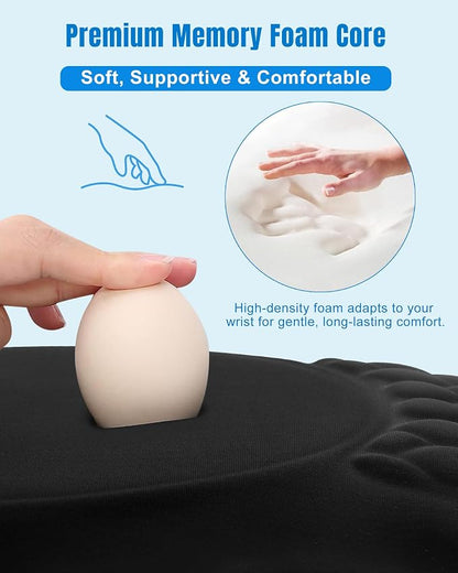 Ergonomic Mouse Pad with Wrist Rest, Slope Design Memory Foam Support, Smooth Lycra Surface, Non-Slip PU Base, Comfortable Mouse Mat for Office, Home, Computer Desk (Black)