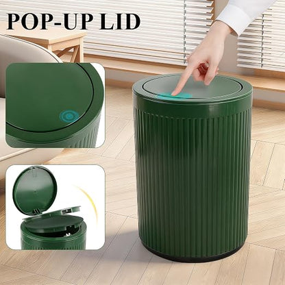 JiatuA Small Bathroom Trash Can with Lid, 2.1 Gallon Garbage Can with Pop-Up Lid Trash Bin Round Wastebasket for Kitchen Bedroom Office Living Room Toilet College Dorm, Green