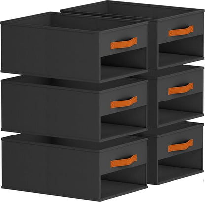 Homsorout Drawer Organizers and Storage - 6 Pack Foldable Pants Organizer with Clear Window & Handles, Fabric Closet Organizer for Clothes, Jeans, Sweaters, Towels, T-shirt, Scarf (Black)