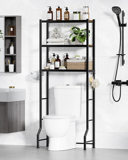 Kitsure Over The Toilet Storage Cabinet, Sturdy Bathroom Organizer, Easy Assembly, 3-Tier Shelf (61" H), Space Saving Storage for Small Bathroom, Heavy Duty Metal Frame, Brown & Black