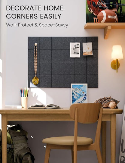 Fluxynara Felt Bulletin Board Tiles -28"x18" Cork Board Alternative for Office Decor, Push Pin Board Wall Organizer 6-Pack-Deep Charcoal Blue