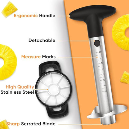 OOKUU Pineapple Corer Cutter, Stainless Steel Fruit Pineapple Peeler Slicer [Upgraded, Reinforced, Thicker Blade], Pineapple Core Remover with Measure Mark, Kitchen Tool for Diced Pineapple Rings