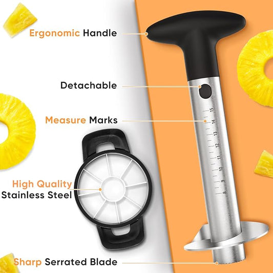 OOKUU Pineapple Corer Cutter, Stainless Steel Fruit Pineapple Peeler Slicer [Upgraded, Reinforced, Thicker Blade], Pineapple Core Remover with Measure Mark, Kitchen Tool for Diced Pineapple Rings