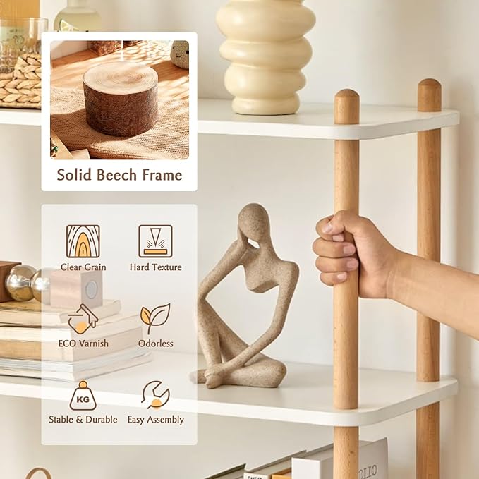 IOTXY 3-Tier Wooden Shelf Bookcase - Modern Open Bookshelf, Free Standing Storage Rack, Multifunctional Display Stand for Home and Office, Oak, Rectangle